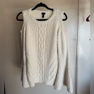 G.I.L.I Ivory cable knit cold shoulder bell sleeve sweater size XS
